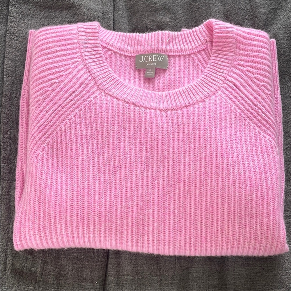 J. Crew Pink Cashmere Ribbed Crew Neck Sweater